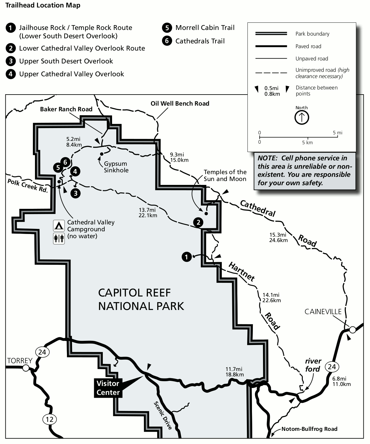 Cathedral Valley Map, Captiol Reef National Park, Utah | Photo Credit: NPS